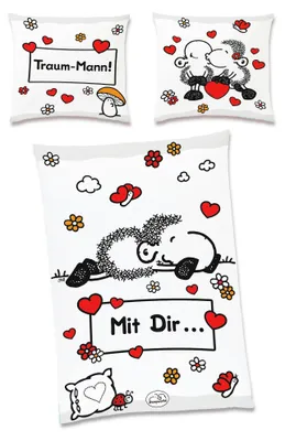 Produktbild von JACK Renforcé Linon Bettwäsche sheepworld 2 tlg. Traum Mann Mit Dir... 135x200cm Wendebettwäsche Schaf Herzen
