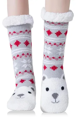 Produktbild von Kuschelsocken Stoppersocken Damen mit Anti-Rutsch-Sohle White Bear Größe 36-42