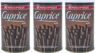 Produktbild von Caprice Waffelröllchen Dark 3x 250g Papadopoulos |  +20ml Jassas Olivenöl