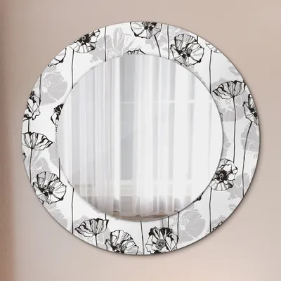 Produktbild von Modern Spiegel - Wandspiegel Design Wandmontage – Badspiegel mit Aufdruck - Rundspiegel - Blumen Mohnblumen - Runder: Ø50cm
