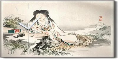 Produktbild von Leinwand Wanduhr Wandkunst Uhr 60x30 Malerei Asiatische Traditionelle Kimono - weiße Hände