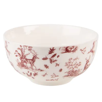 Image de Clayre & Eef Bol de soupe 500 ml Beige Rouge Porcelaine Rennes et arbres