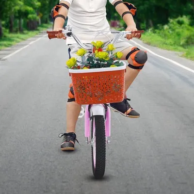 Immagine prodotto di Bicicletta per bambini - 14 pollici - Con ruote stabilizzatrici - Rosa e beige - Adatta ai bambini