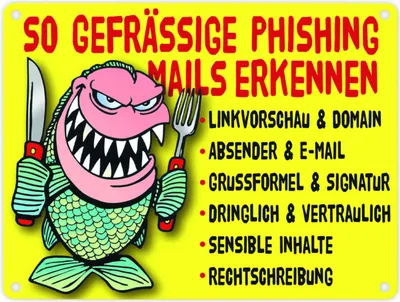 Produktbild von Phishing Mails Metallschild in 15x20 cm in gelb zum Thema Phishing Mails