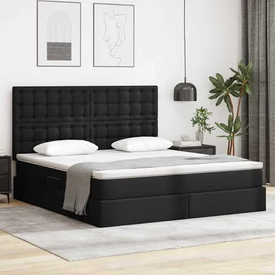 Image de Maison Exclusive - Lit avec rangement et éclairage LED Noir 160 x 200 cm Simili cuir
