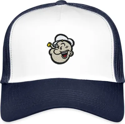 Produktbild von Spreadshirt Popeye Als Stickmotiv Trucker Cap, One size, Weiß/Navy