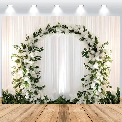 Zdjęcie produktu dla Tło fotograficzne z białymi kwiatami - 3 x 2,5 m - Dekoracja na wesele i imprezy