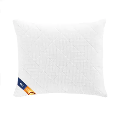 A white quilted pillow on a white background.