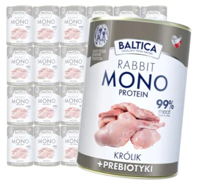 Produktbild von Baltica Monoprotein Kaninchen Präbiotika 24x400g Hypoallergenes getreidefreies Nassfutter für Hunde