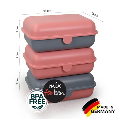 Produktbild von Lunchbox 3er Set 1200 ml – Brotdosen mit Deckel, BPA-frei, mikrowellen & spülmaschinengeeignet,  Germany, für Kinder & Erwachsene