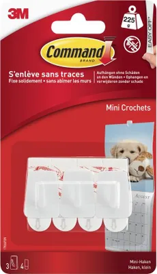 Produktbild von 3M Command Mini-Haken Kunststoff Größe: S weiß 3er Pack Tragkraft: 225 g