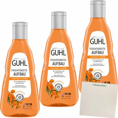 Produktbild von GUHL Shampoo Feuchtigkeitsaufbau Nährend für trockenes und sprödes Haar 3er Pack (3x250ml Flasche) + usy Block