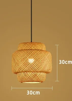 Zdjęcie produktu dla Bambusowa lampa wisząca, ręcznie dziergana, gniazdo E27, 30 cm, bez żarówki