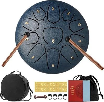 Produktbild von 11-stimmiges 15,2 cm Disc-Drum-Steel-Pan-Percussion-Instrument – Zubehör, Box, Tasche, Fingerpicks, Notenheft, Sticks, Meditation, Yoga, Klang