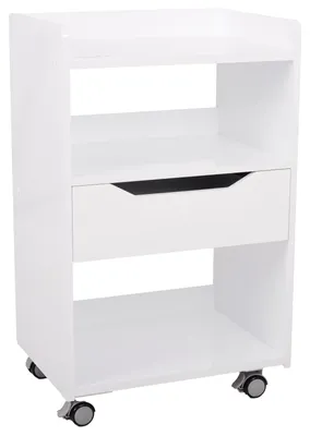 Produktbild von Habys Kosmetiktisch Ario | mit Schublade & Ablagen | Rollbarer Kosmetikwagen & Friseurwagen | Kompakt & Stabil | Tragkraft 25kg | Weiß