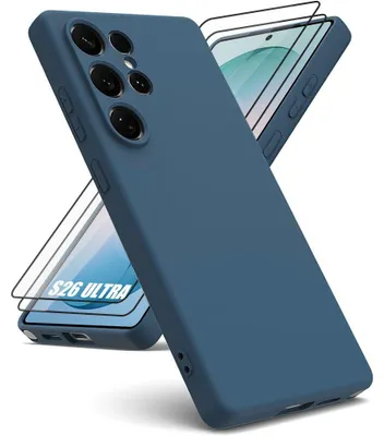 Image de Coque + 2 Verres Trempés pour Samsung Galaxy S26 Ultra, Protection Silicone Liquide Léger Antichoc - Bleu Marine