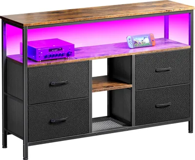 Obrázok produktu pre LED TV stojan 137x30x78cm - 4 zásuvky, 2 priehradky a polička - kožená látka a čierny kov - čierna