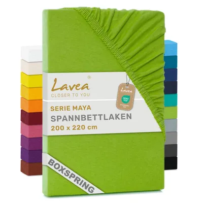 Produktbild von Lavea® Spannbettlaken 200 x 220 cm Maya Jersey, Boxspringbetten, Wasserbetten, Bettlaken 100% Baumwolle, Matratzen bis 35 cm, Spannbetttücher, Apfelgrün