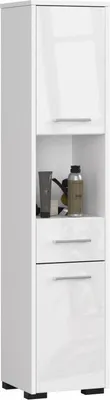 Immagine prodotto di 3xEliving KORALIA mobile alto, mobile da bagno con 6 scomparti e 2 ante in bianco/bianco lucido 140x30x30
