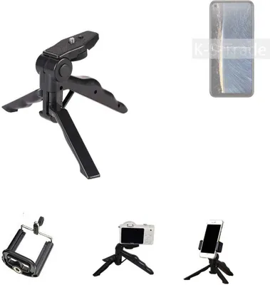 Produktbild von K-S-Trade Stativ Tisch-Ständer Dreibein Handy-Stativ Ständer kompatibel mit HTC Desire 22 Pro Mini-Stativ Smartphone Tripod Handy-Stativ aus Plastik