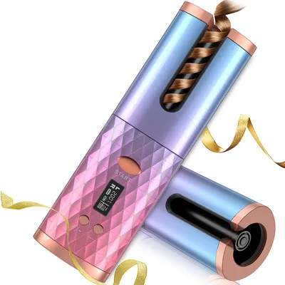 Produktbild von Drahtloser Automatischer Lockenstab(Gold), die Beste Geschenk für Frauen,Schnurlos Auto Lockenwickler beschränkung mit eingebautem Akku,Lockenwickler USB Aufladen , tragbare für Reisen