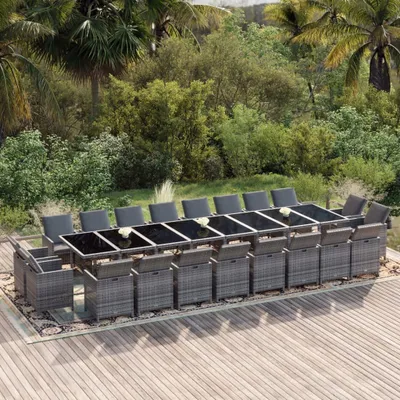 Produktbild von The Living Store 21-tlg. Garten-Essgruppe mit Kissen Poly Rattan Grau