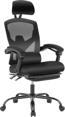 Produktbild von Sweiko Bürodrehstuhl mit Lendenwirbelstütze und gepolsterten Armlehnen, versenkbare Fußstütze, ergonomisch, schwarz