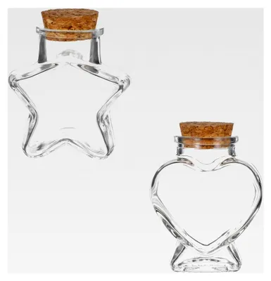 Produktbild von Mini-Glasflaschen mit Korkverschluss, 2 Stück Herz- und Sternform für Dekoration und Bastelprojekte