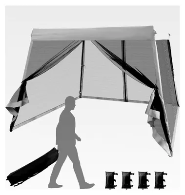 Produktbild von Pavillon 3x3 m, Pop-up Faltpavillon mit Moskitonetz, Sandsäcken und Rolltasche, UV-Schutz 50+, stabiles und wasserdichtes Gartenzelt für Partys und Camping (Grau)