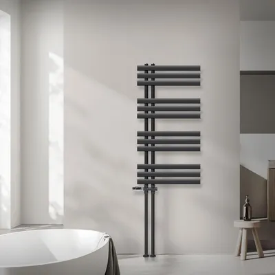 Obrázok produktu pre LuxeBath kúpeľňový radiátor Iron EM 500x1000 mm antracit Bočné pripojenie s pripojovacou sadou Termostat Priechodka Podlahový dizajnový radiátor, bez vykurovacieho telesa