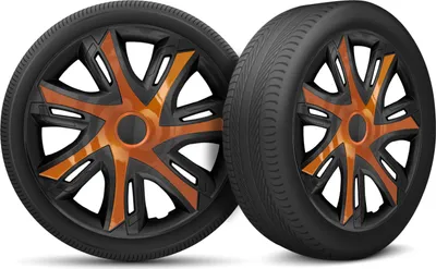 Produktbild von Auto Radkappen Radzierblenden 4er Set passend für alle Stahlfelgen - einstellbarer Sicherungsring - 16 Zoll - Schwarz Orange