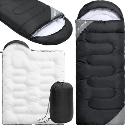 Obrázok produktu pre Spací vak Ľahký s kapucňou 180 x 150 cm Camping Outdoor čierny s obalom