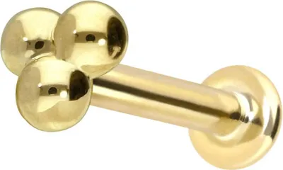 Produktbild von Ohrpiercing, Nasenpiercing 14 Karat Gold Labret mit Innengewinde 3 KUGELN 14 Karat | Gold Stablänge: 7mm - Stabstärke: 1,2mm