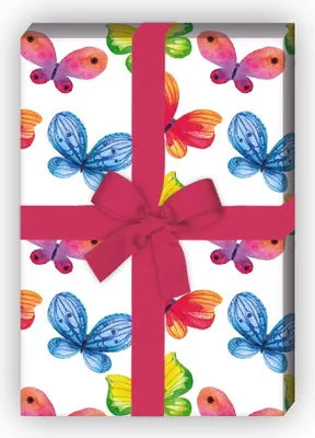 Produktbild von Sommerlich buntes Geschenkpapier mit fröhlichen Schetterlingen - G8247, 32 x 48cm