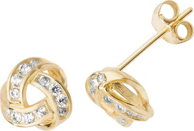Produktbild von Atemberaubende 9 Karat (375) Gold Damen - Paar Ohrstecker mit Zirkonia - 7mm*7mm; TRS27049