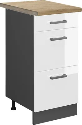 Produktbild von Küchenunterschrank Vicco R-Line Weiß Hochglanz 40 cm mit Schubladen, AP Eiche, Model 46767