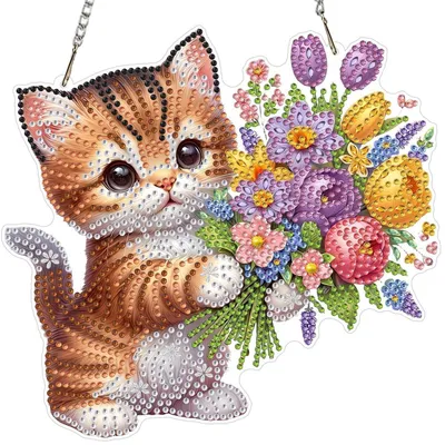 Immagine prodotto di Ciondolo "Diamond Painting" a forma di gatto, kit per realizzare decorazioni fai-da-te, dimensioni 20x20 cm