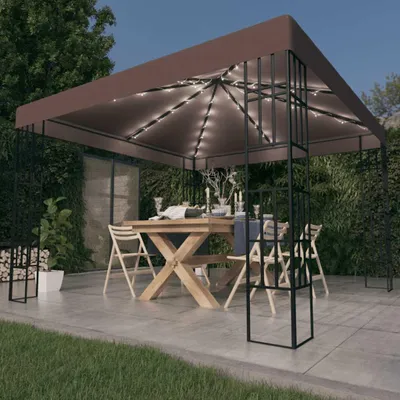 Image de vidaXL Pavillon avec guirlande lumineuse LED 3x3 m Taupe
