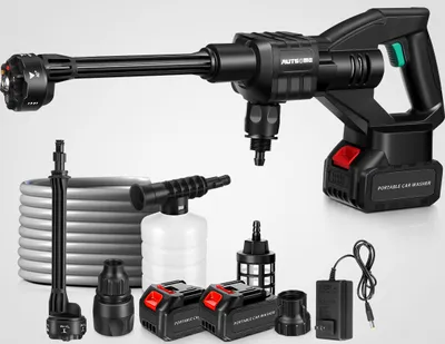 Imagen del producto de Limpiador a presión inalámbrico Max, con una presión de hasta 100 bar, equipado con 2 baterías de 30000 mAh, boquilla ajustable de 6 posiciones y un manguera de 5 metros. Ideal para lavar coches y limpiar suelos. Marca: AUTSOME