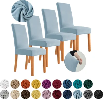 Produktbild von MEBLE ODNOWA, Stuhlhusse, Stuhlbezug, Standardgröße, Samt, Hellblau, 4er Set, Velours, elastisch, Stuhlbezüge, Stuhlhussen, maschinenwaschbar