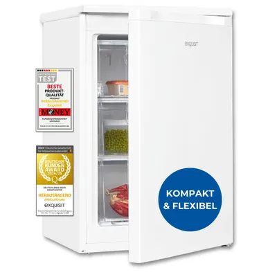 Produktbild von Exquisit Gefrierschrank, Tiefkühlschrank, 85 Liter, 4-Sterne-Gefrieren, klein, kompakt, 2 Gefrierschubladen, 1 Gefrierfach, GS81-050C weiss