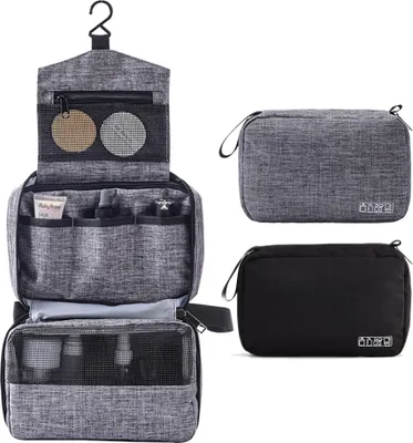 Produktbild von ALSTER HERZ ® Kulturbeutel Herren Damen zum Aufhängen Grau, Kulturtasche Waschtasche Kosmetiktasche Männer Waschbeutel Toiletttasche Groß, A0157