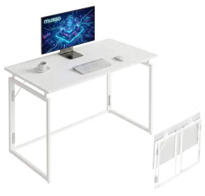 Produktbild von Klappbarer Schreibtisch – 80 x 40 cm, Weiß – Metall mit Melaminharzbeschichtung – Kompakter Arbeitsplatz
