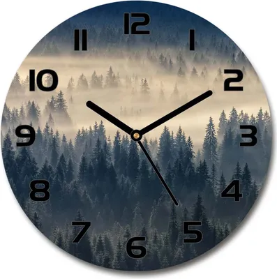 Produktbild von Wanduhr aus Glas 30fi Glasbild Glasuhr Gehärtetes Glas - schwarze-zeiger - Fog over the forest