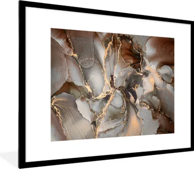 Produktbild von MuchoWow® Gerahmtes Poster Grau - Gold - Marmor 80x60 cm - Poster mit Schwarzem Bilderrahmen Wandposter Rahmen Foto Bilder - Schlafzimmer-Dekorationen - Fotoposter