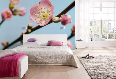 Produktbild von Komar Vlies Fototapete "Peach Blossom", blau/rosa/gelb, 350 x 250 cm; V7-753