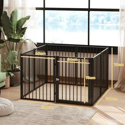 Image de Clôtures pour chiens – Clôtures pour chiens composées de 8 panneaux – Pliables et portables – Acier noir