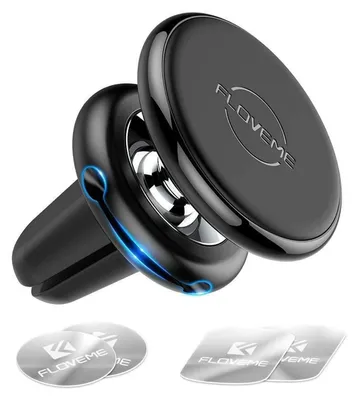Produktbild von KFZ Handyhalterung Auto Magnet Lüftung Universal mit 5 Magneten & 4 Metallplatten - Schwarz