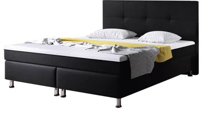 Produktbild von Boxspringbett Dallas 180x200 cm Webstoff Schwarz mit Topper-Optik