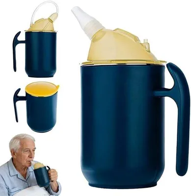 Produktbild von Trinkbecher für Erwachsene 400 ml leckend mit Deckel und Griff für Senioren und Patienten